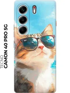 Силиконовый чехол на Tecno Camon 40 Pro 5G с принтом "Котик в очках"
