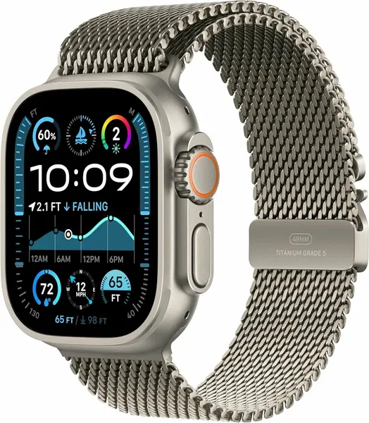 Apple Watch Ultra 2 (2024) 49 Natural Titanium case with M Natural Titanium Milanese Loop, серебристый/серебристый
