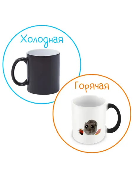 Подарочная Кружка хамелеон Грустный хомяк с чаем