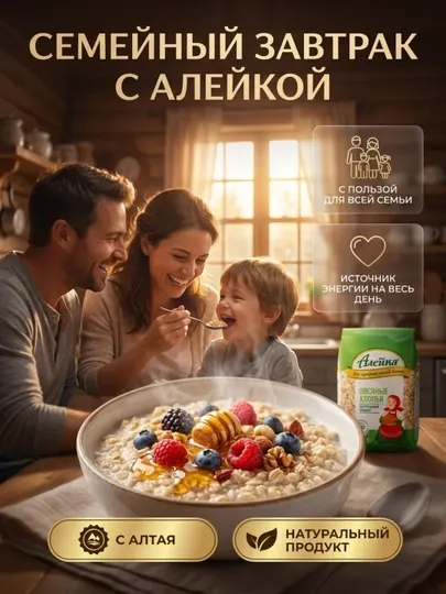 Овсяные хлопья Алейка 400 г, натуральный завтрак с Алтая