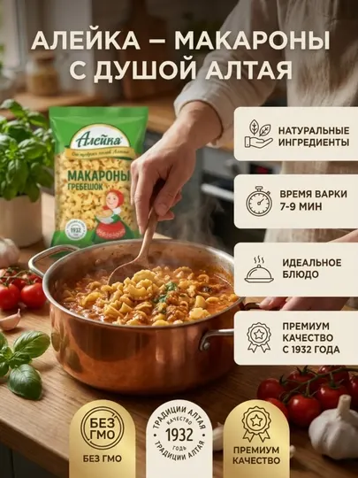 Макароны Алейка Гребешок 400 г, качественные изделия высшего сорта для всей семьи