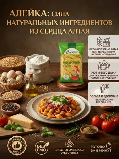 Макароны Алейка Сапожок 400 г, высший сорт, натуральный продукт для всей семьи