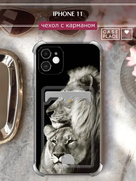 Case Place Чехол на iPhone 11 с картхолдером лев