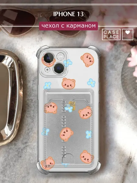 Case Place Чехол на iPhone 13 с картхолдером мишка