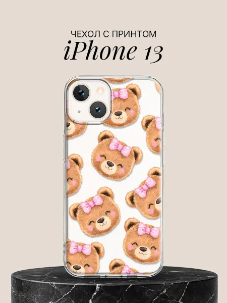 ПиктурКейс Чехол на iPhone 13 с принтом Мишки с бантиками