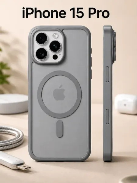 Apple Чехол на iPhone 15 Pro MagSafe серый магнитом