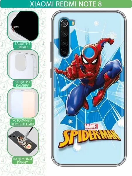InThisCase Чехол на Xiaomi RedMi Note 8 с принтом Человек Паук в полете