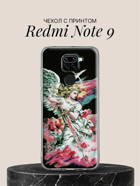 Xiaomi Чехол на Redmi Note 9 с принтом Ангел с мечом в цветах