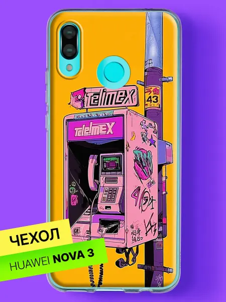 Huawei Чехол на Nova 3 с принтом Телефон неон