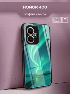 Стеклянный чехол на Honor 400 / Хонор 400 с принтом "Зимнее северное сияние", новогодний