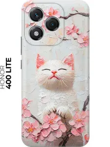 Силиконовый чехол на Honor 400 Lite с принтом "Котик и сакура"