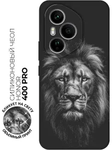 Силиконовый чехол на Honor 400 Pro с принтом "Графическая мощь льва" матовый черный