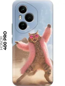 Силиконовый чехол на Honor 400 Pro с принтом "Танцующий кот у пирамид"