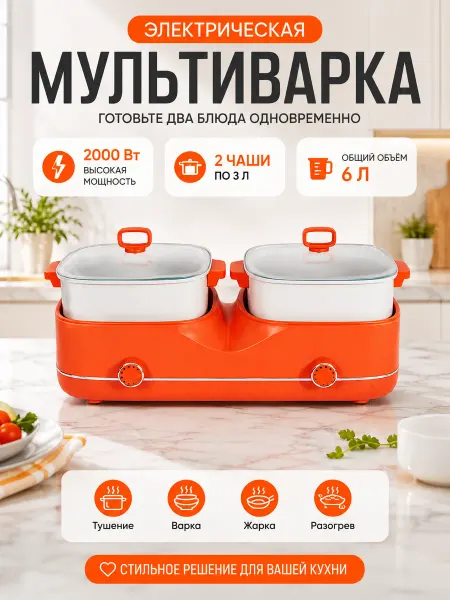 Электрическая мультиварка 6 л на 2 чаши
