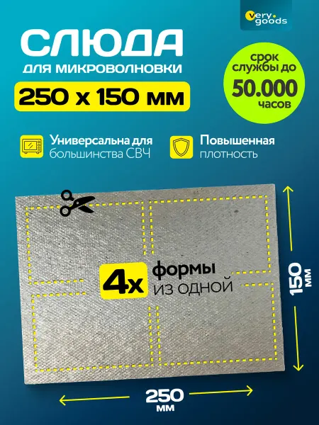 Verygoods Универсальная слюда для микроволновки свч 250*150 мм