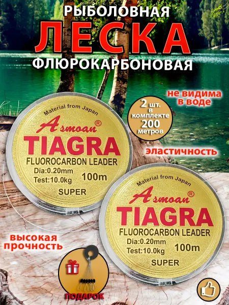 Shop.точка Рыболовная леска флюрокарбоновая TIAGRA 0,20 мм,100 м