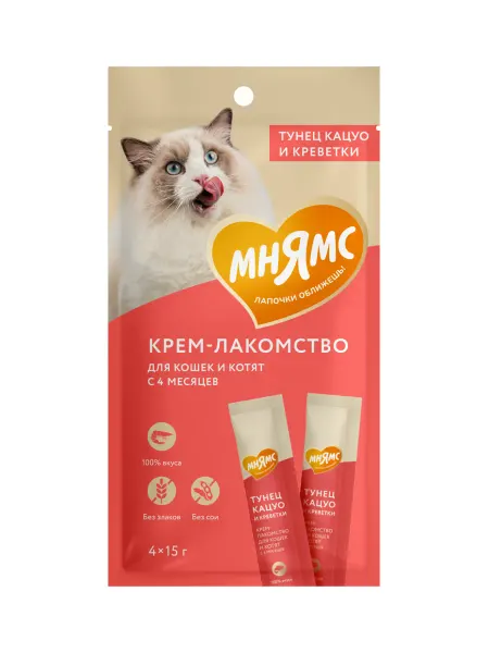 Мнямс Крем-лакомство для кошек и котят с тунцом Кацуо и морским гр…