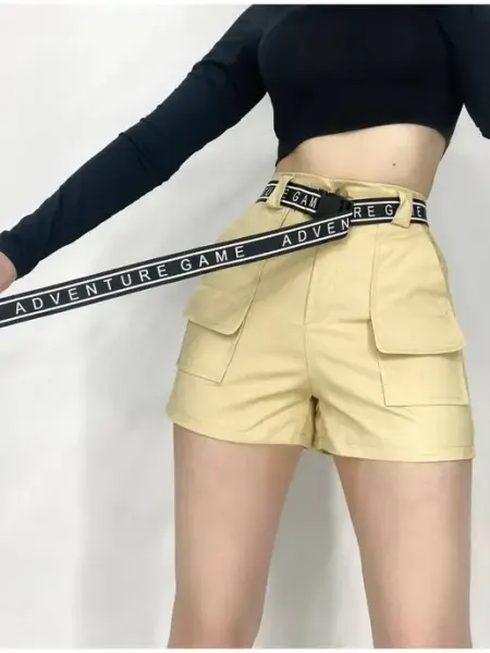 N&T FASHION Шорты женские летние с поясом хлопок