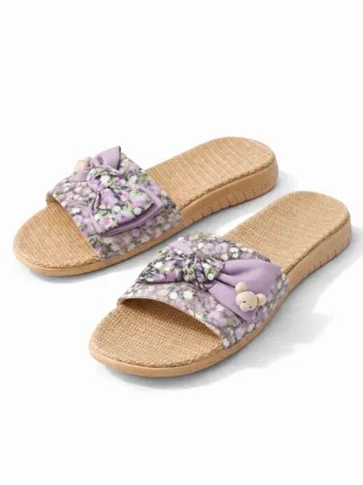 Тапочки, женские домашние тапочки летние с бантом, нескользящие
