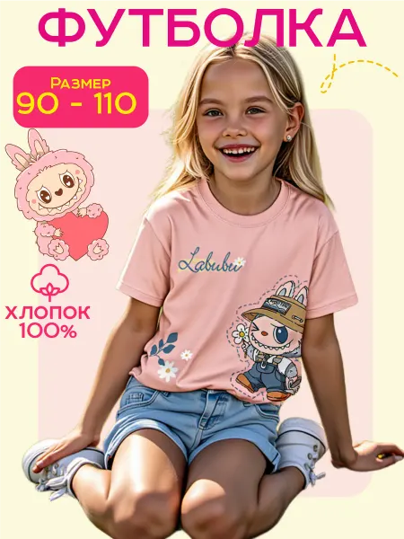 Riki.kids Футболка хлопковая детская на лето в садик Labubu