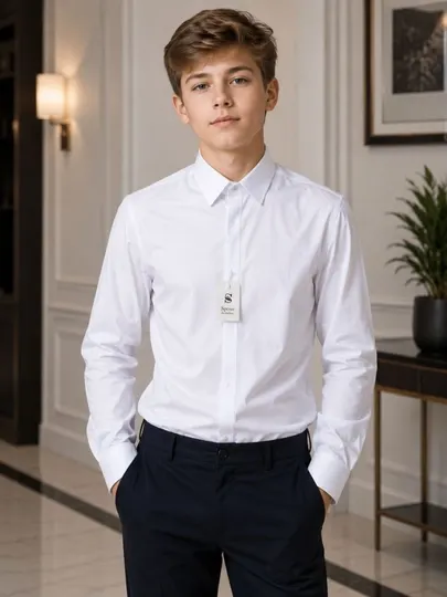 Премиальная белая классическая школьная рубашка Slim Fit для мальчиков