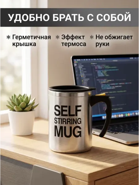 Кружка-мешалка автоматическая термокружка для кофе и чая