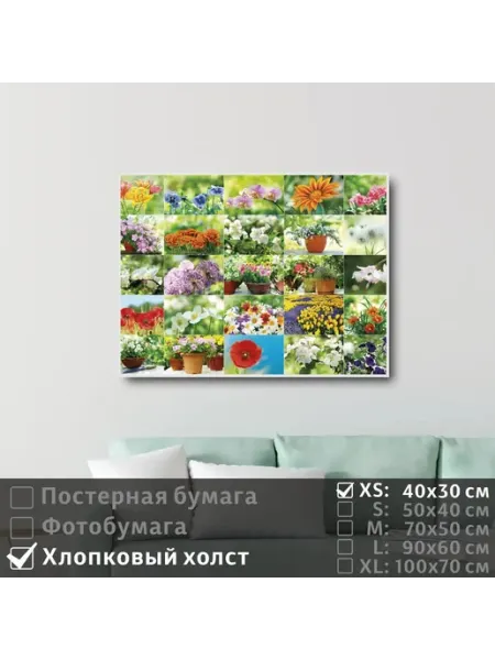 ПолиЦентр Постер на холсте Коллаж Из Красивых Цветов, 40х30 см