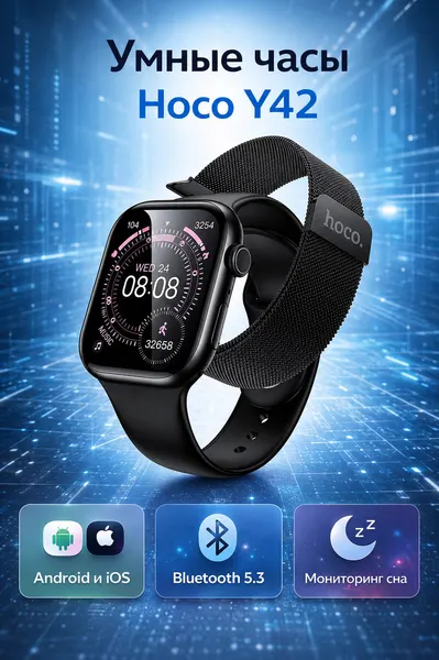 Hoco Смарт-часы Hoco Y42 с Bluetooth звонками и 2 ремешками черные