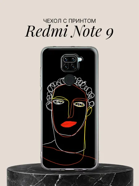 Xiaomi Чехол на Redmi Note 9 с принтом Женский портрет в линиях