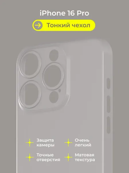Нет бренда Чехол на Айфон 16 Про черный, тонкий, пластиковый