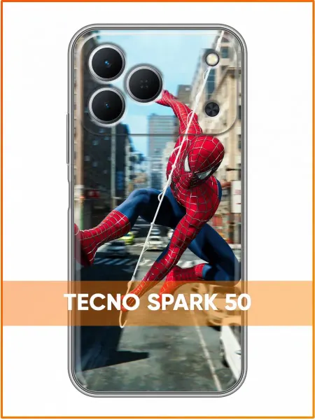 Case Face Чехол на Tecno Spark 50 с принтом Человек Паук в полете
