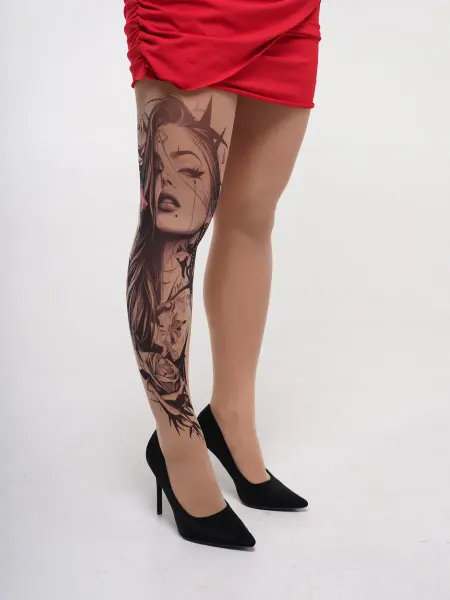 Stop Tattoo Колготки с цветной имитацией татуировки