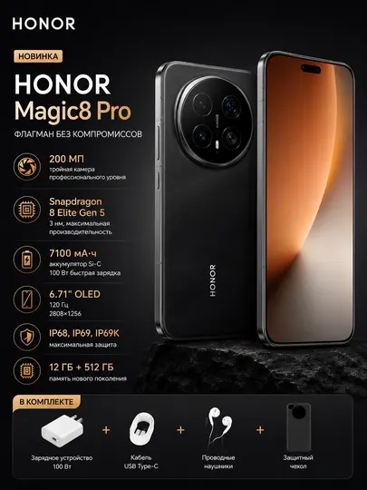 Смартфон Honor Magic8 Pro 5G, 12/512 ГБ, камера 200 МП