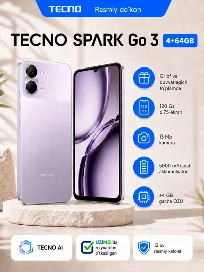 Смартфон TECNO SPARK Go 3, 120 Гц 6.75", 5000 мАч