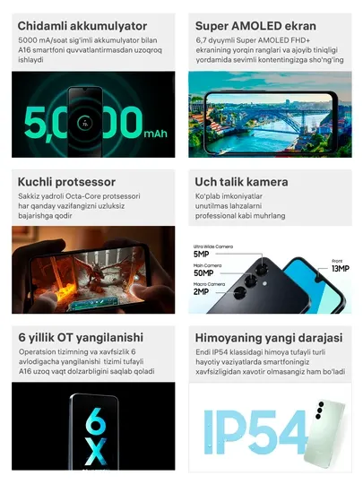 Смартфон Samsung Galaxy A16, Super AMOLED, 90Hz 6.7", 50 MP