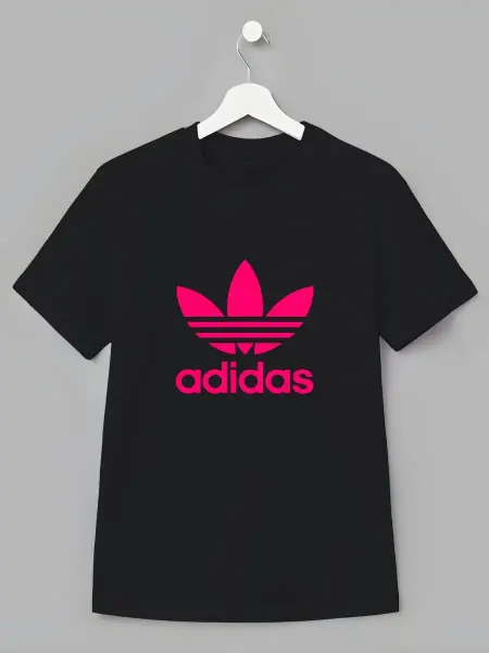 Nuobi Kids Детская Футболка Adidas Трилистник Черная Розовый Принт