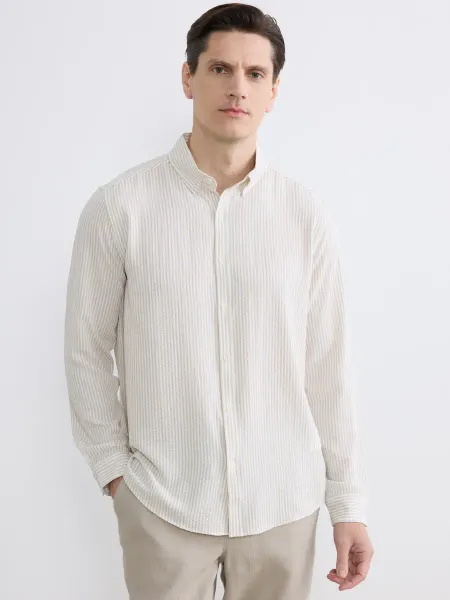LC Waikiki Мужская рубашка Slim Fit в полоску из армюрной ткани