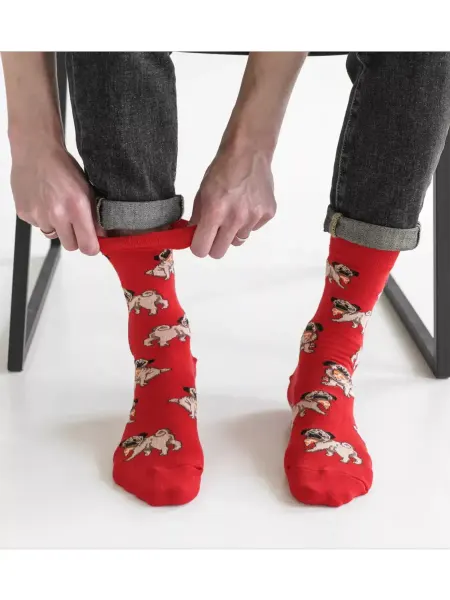 MarusyaSocks Носки красные с мопсами