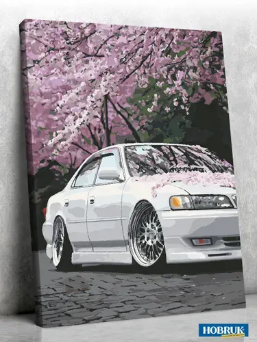 Картина по номерам Hobruk "Toyota Cresta", на холсте на подрамнике 40х50, раскраска по номерам, набор для творчества, животные/ кот