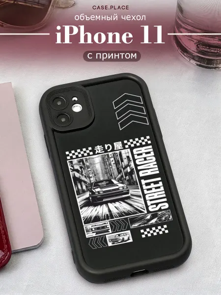 Case Place Чехол на iPhone 11 объемный с принтом с машиной