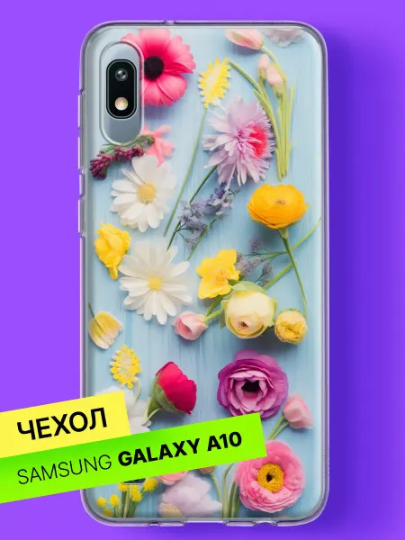 Samsung Чехол на A10 с принтом Букет на голубом фоне