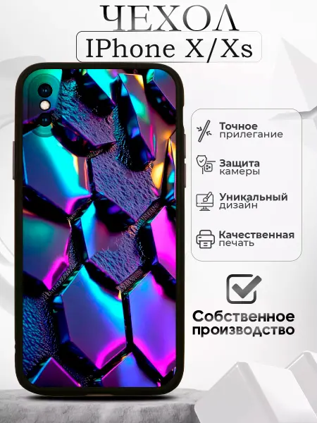 BlackCase Чехол на iPhone X XS черный с принтом сердечки