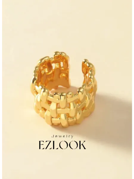 EZLOOK Кольцо бижутерия "Золотистое плетеное"