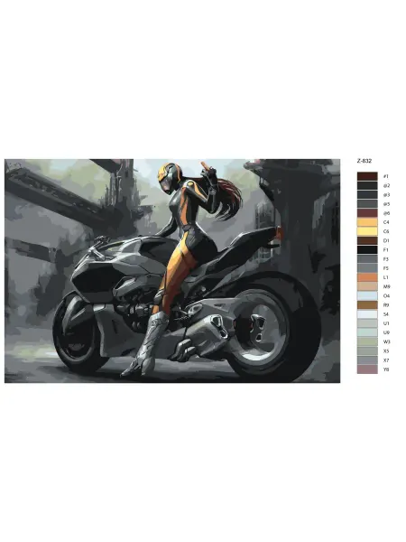 Brushes-Paints Картина по номерам Z832 "Спорт.мотоцикл и Девушка"40х60