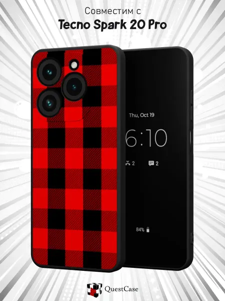 QuestCase Чехол на Tecno Spark 20 Pro с принтом Клетка