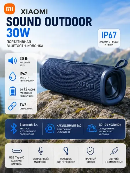 Xiaomi Портативная акустика Sound Outdoor 30W синяя (MDZ-38-DB)