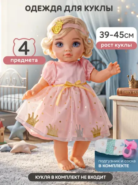 UniTrain Одежда для куклы 39-45 см с соской и подгузником