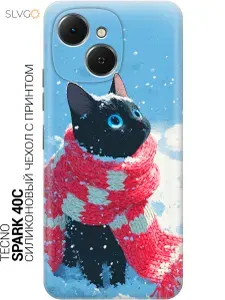 Силиконовый чехол на Tecno Spark 40C с принтом Зимний аниме кот, trn