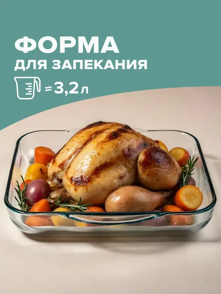 BORCAM Форма для запекания в духовке 3,2 л стеклянная подарочная