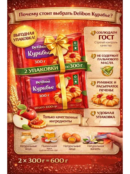 Delibon Печенье Курабье с яблочным повидлом 300 г X2 шт